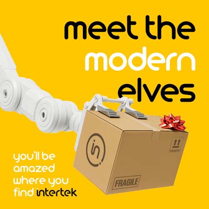 A holiday present being handled by a robotic arm